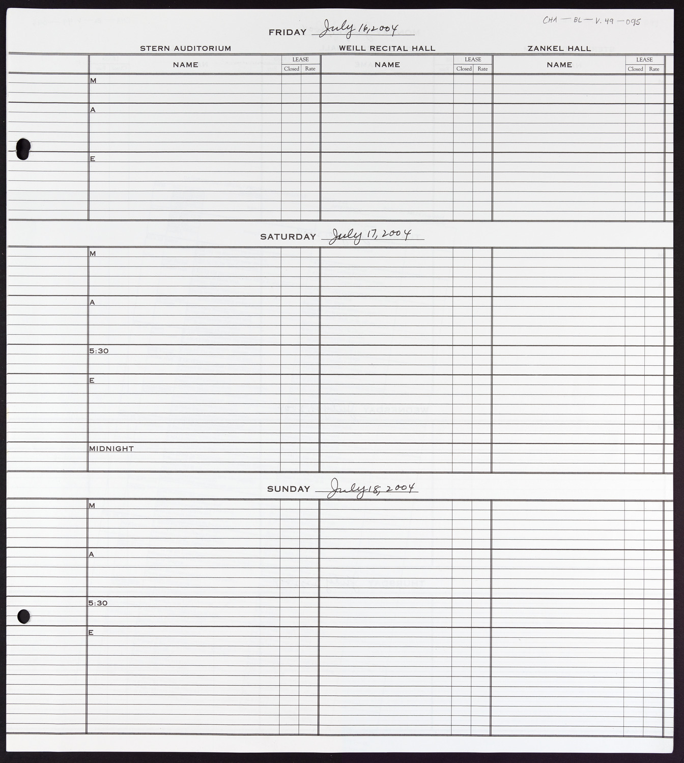 Carnegie Hall Booking Ledger, volume 49, page 95