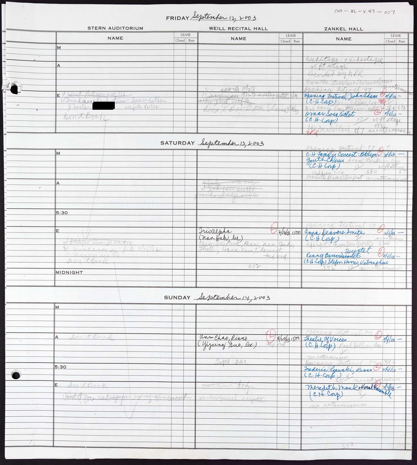 Carnegie Hall Booking Ledger, volume 49, page 7