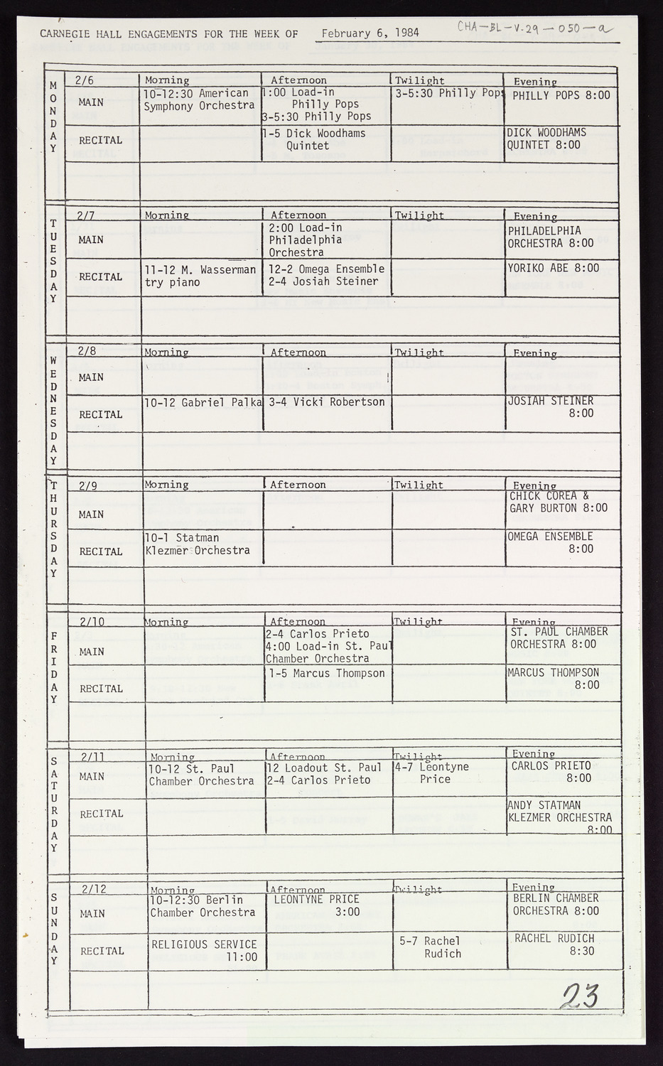 Carnegie Hall Booking Ledger, volume 29, page 50a