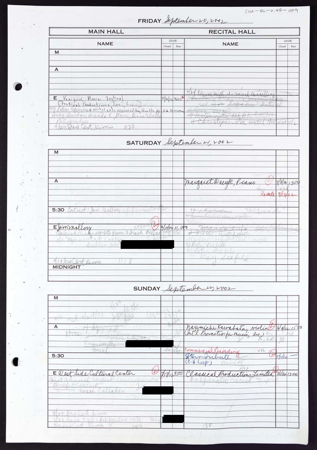 Carnegie Hall Booking Ledger, volume 48, page 9