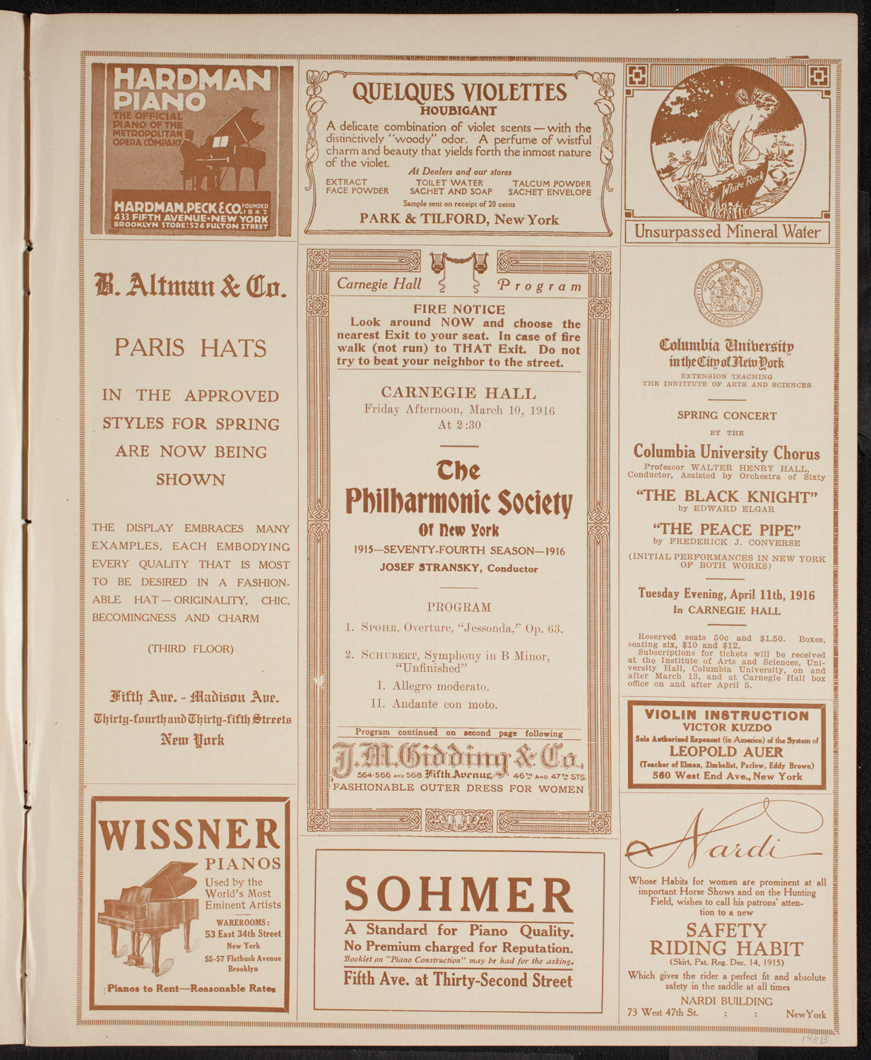 New York Philharmonic, March 10, 1916, program page 5