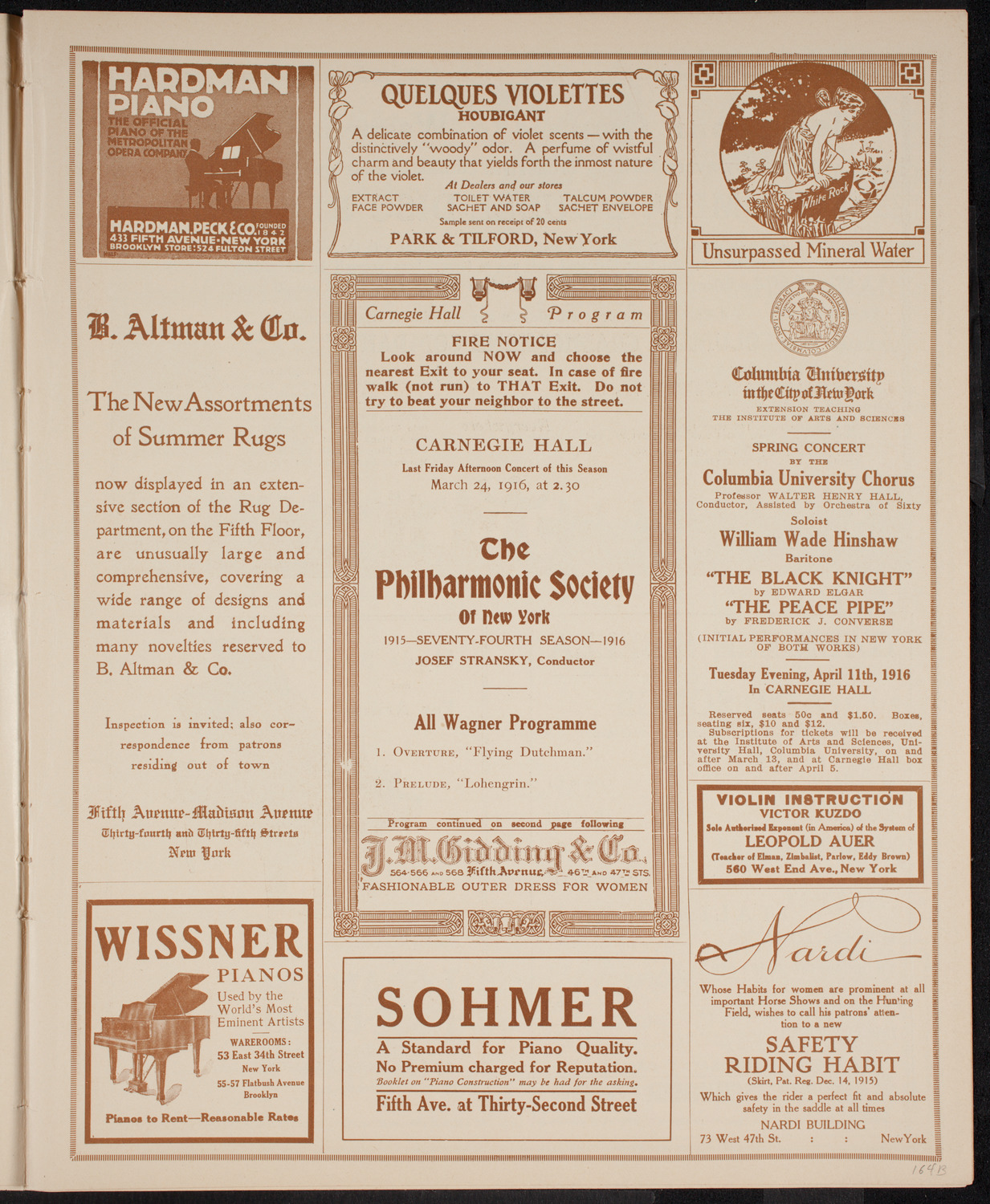 New York Philharmonic, March 24, 1916, program page 3