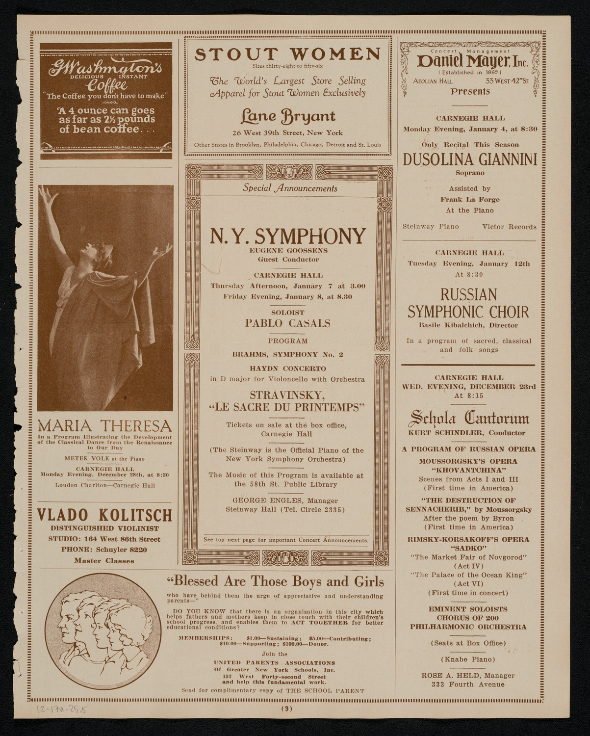 New York Symphony Orchestra, December 17, 1925, program page 9