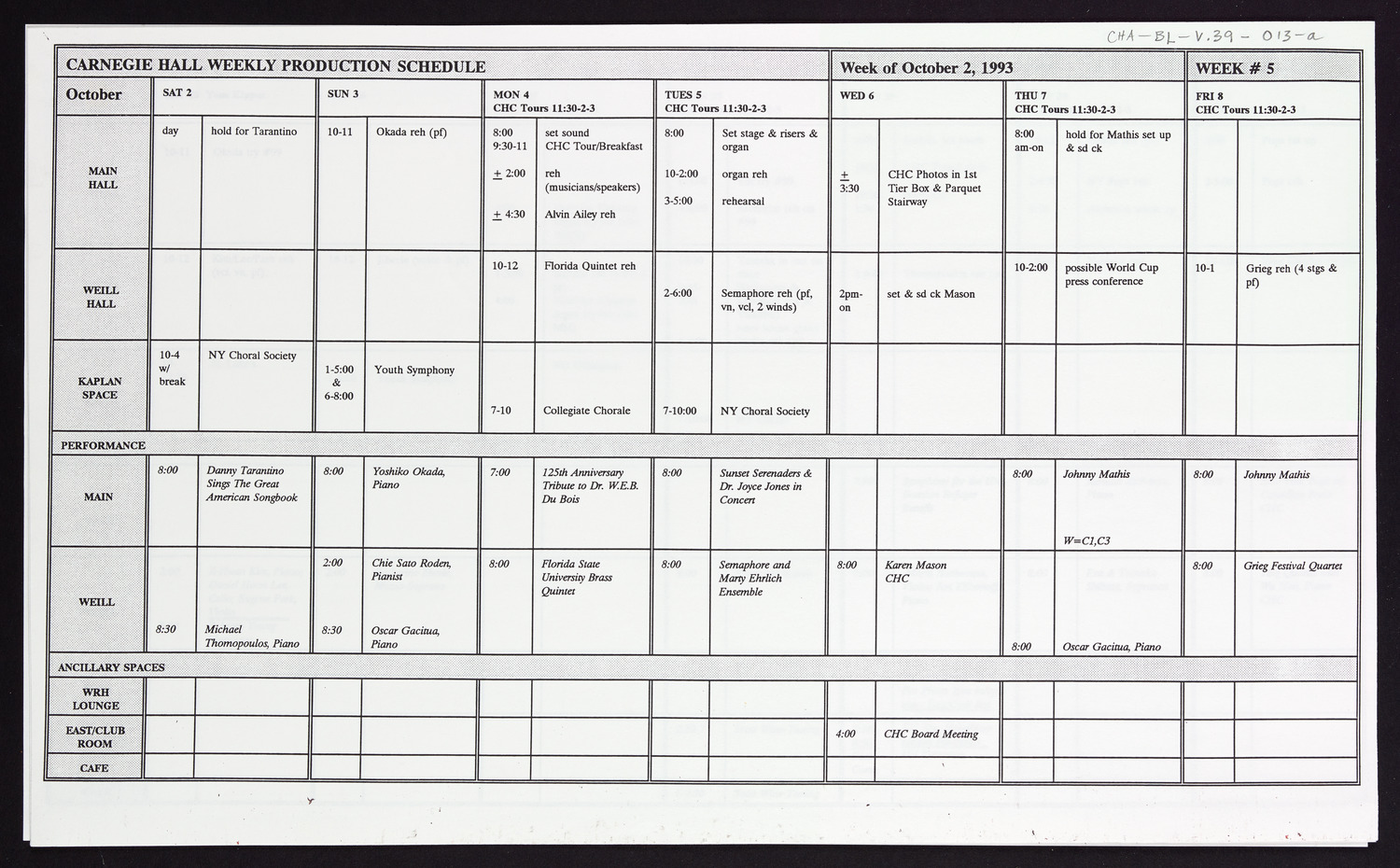 Carnegie Hall Booking Ledger, volume 39, page 13a