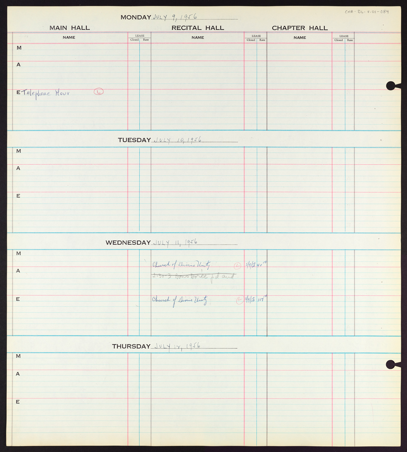 Carnegie Hall Booking Ledger, volume 1, page 84