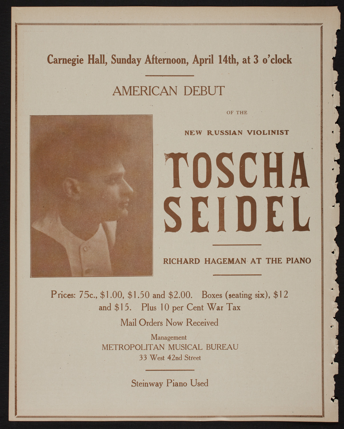 Leopold Auer, Violin, March 23, 1918, program page 10