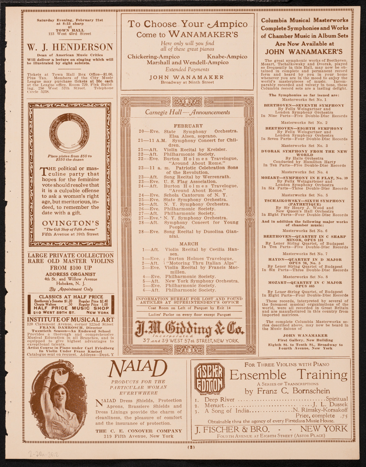 New York Philharmonic, February 20, 1925, program page 3