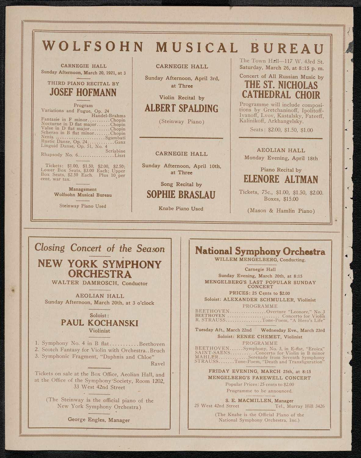 Schola Cantorum of New York, March 16, 1921, program page 8