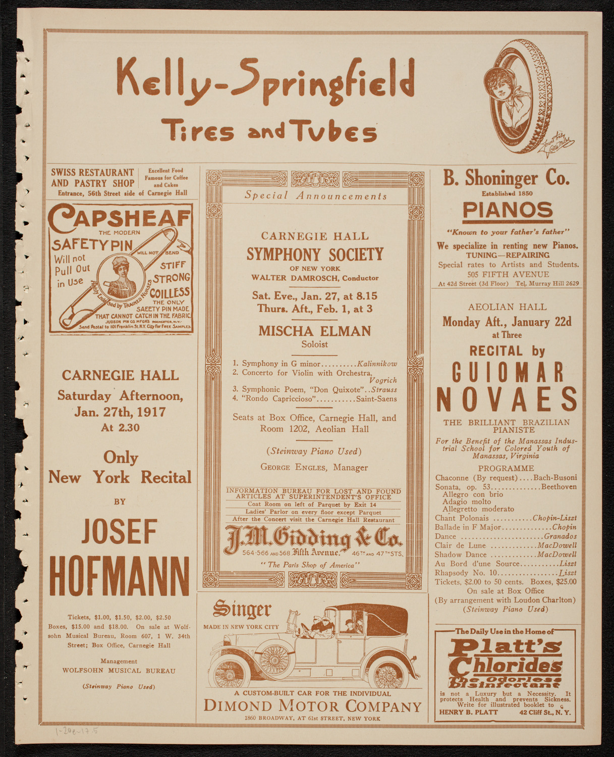 New York Philharmonic, January 20, 1917, program page 9