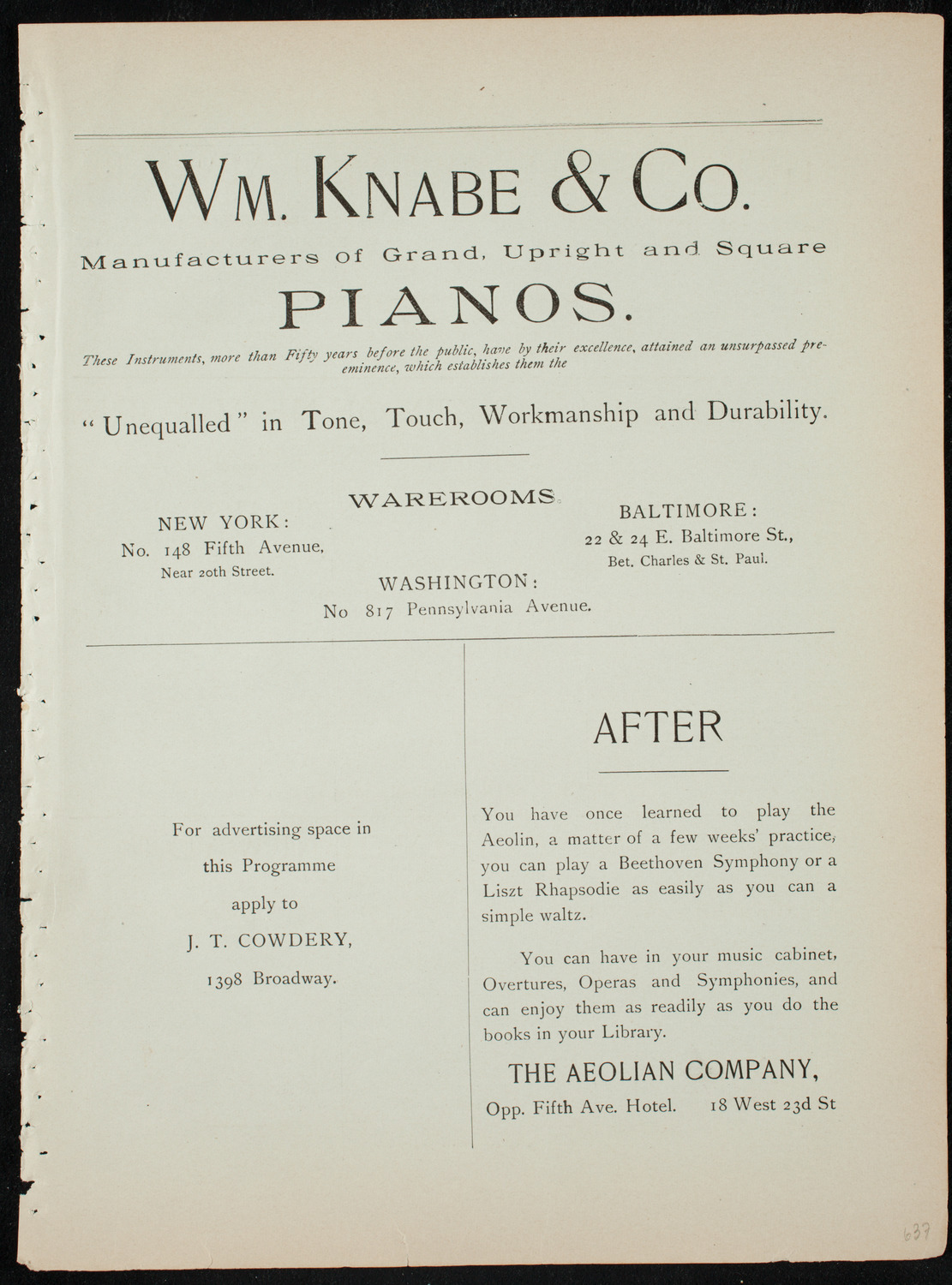 Benefit: German Hospital and Dispensary, January 21, 1892, program page 3