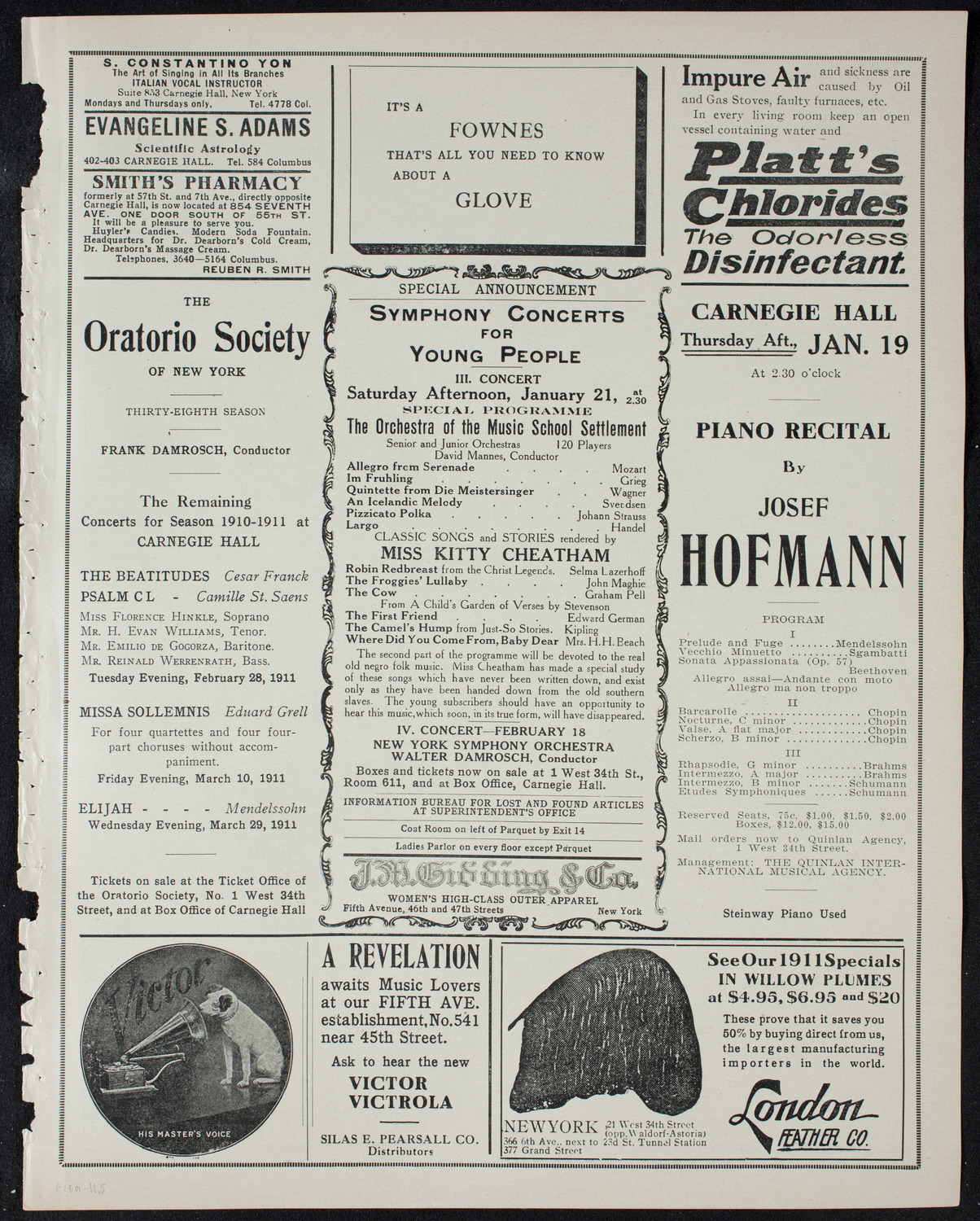 New York Philharmonic, January 15, 1911, program page 9