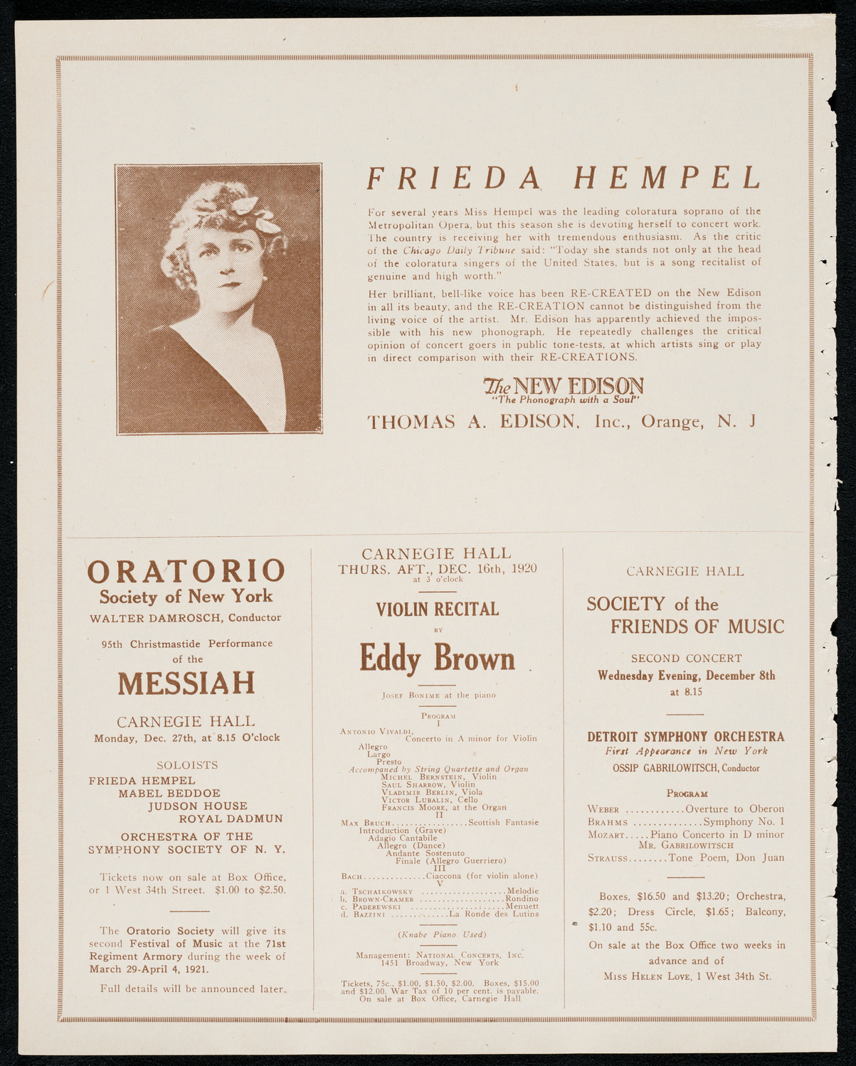 New York Philharmonic, December 3, 1920, program page 2