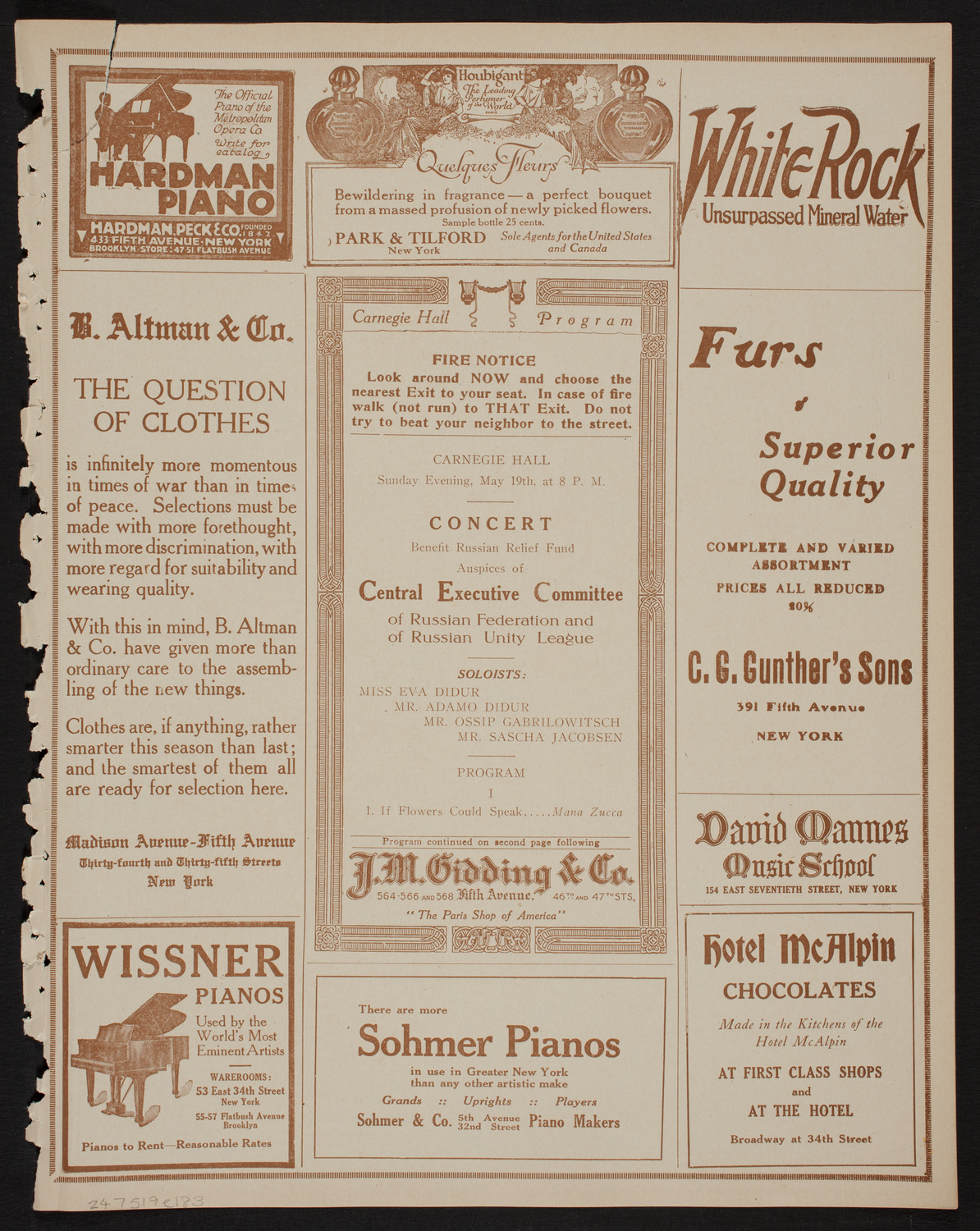 Benefit: Russian Relief Fund, May 19, 1918, program page 5