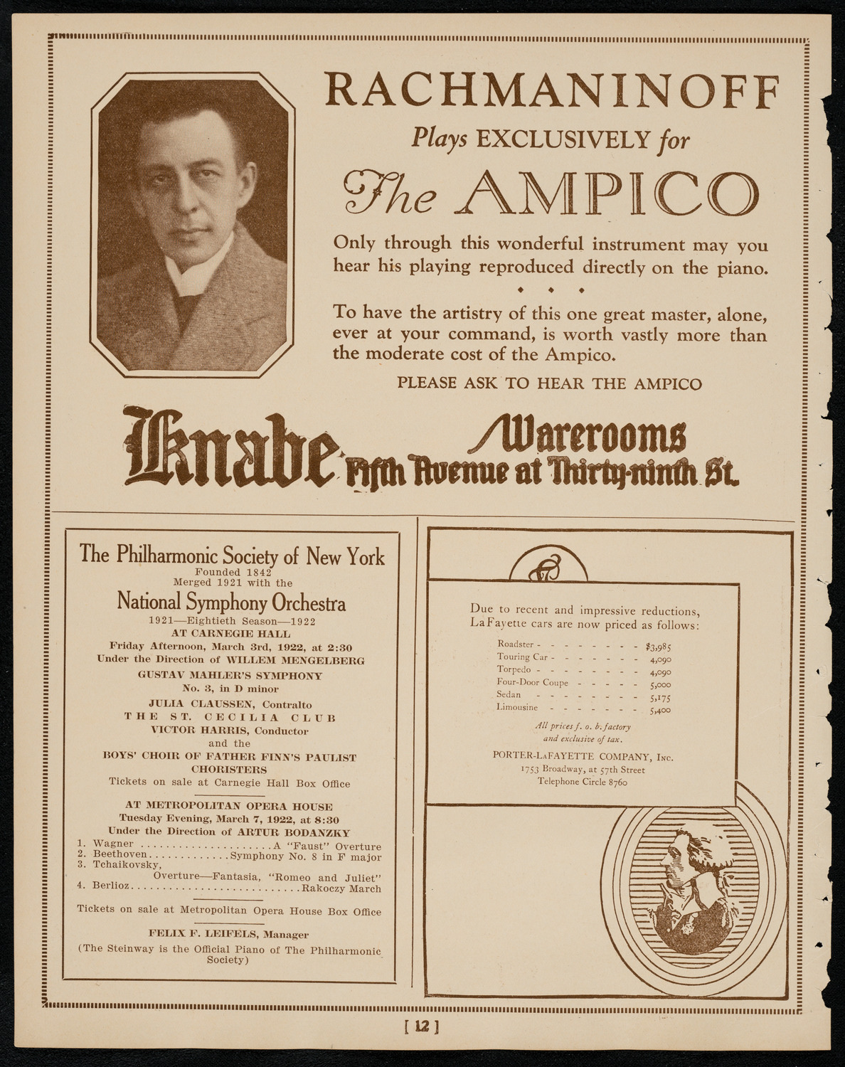 New York Philharmonic, March 2, 1922, program page 12