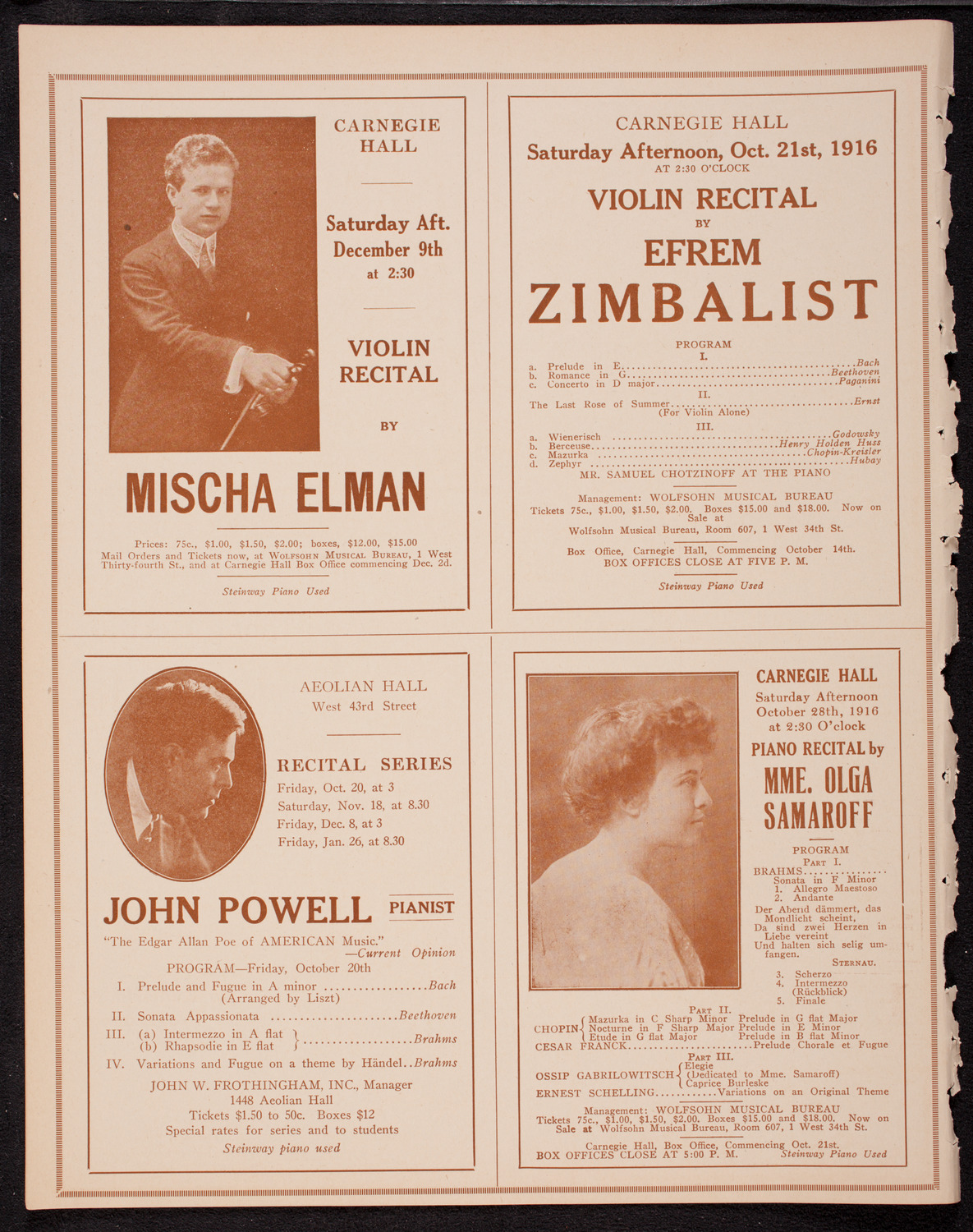 Fritz Kreisler, Violin, October 14, 1916, program page 10