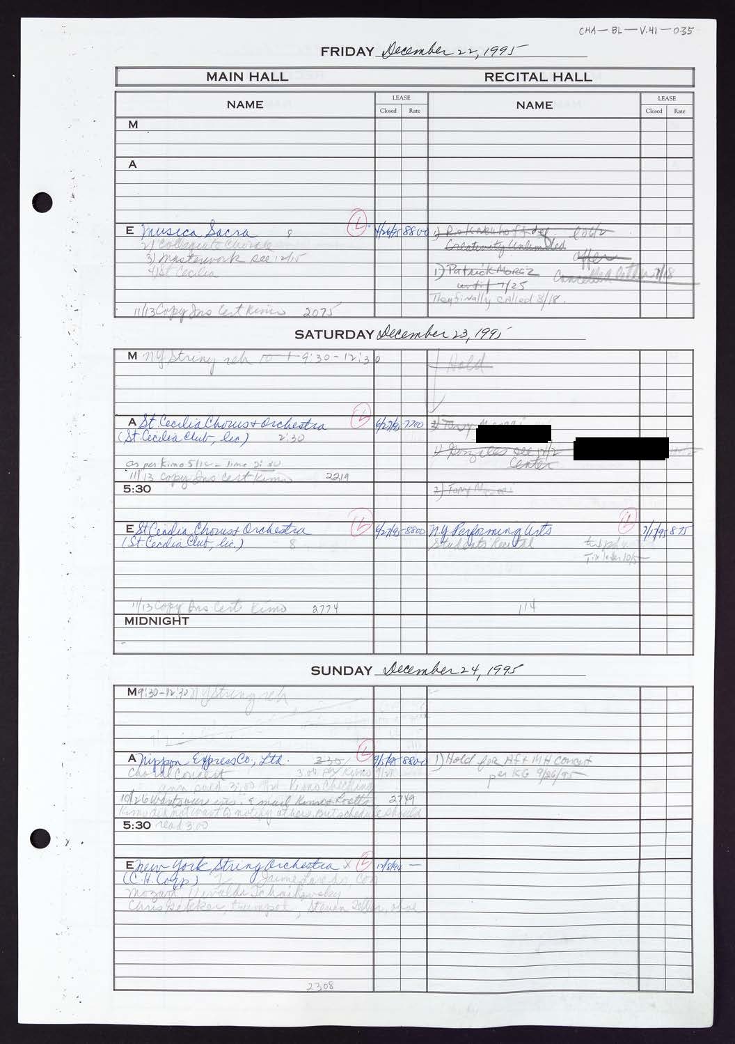 Carnegie Hall Booking Ledger, volume 41, page 35