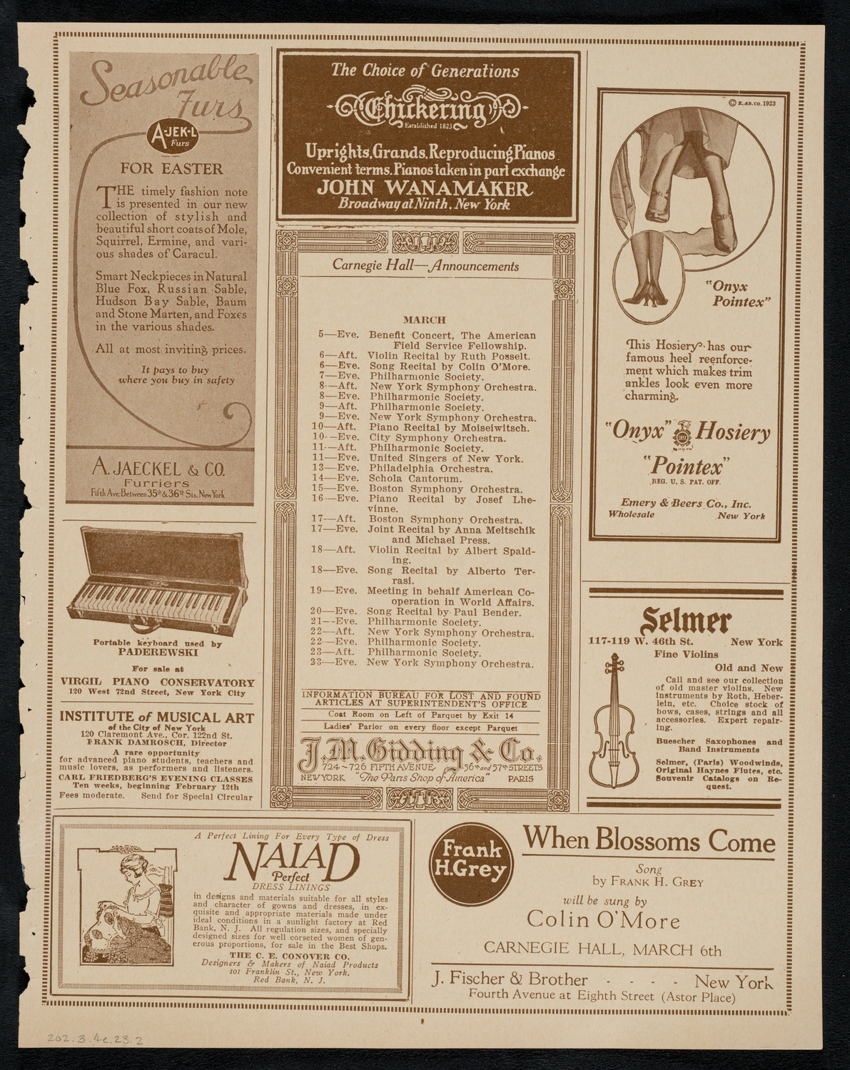 Jewish Ministers Cantors Association of America, March 4, 1923, program page 3