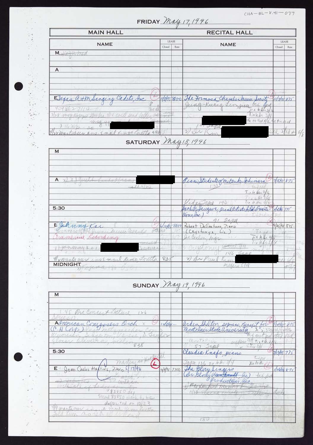 Carnegie Hall Booking Ledger, volume 41, page 77