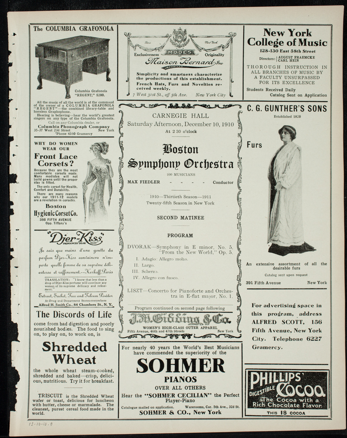 Boston Symphony Orchestra, December 10, 1910, program page 5