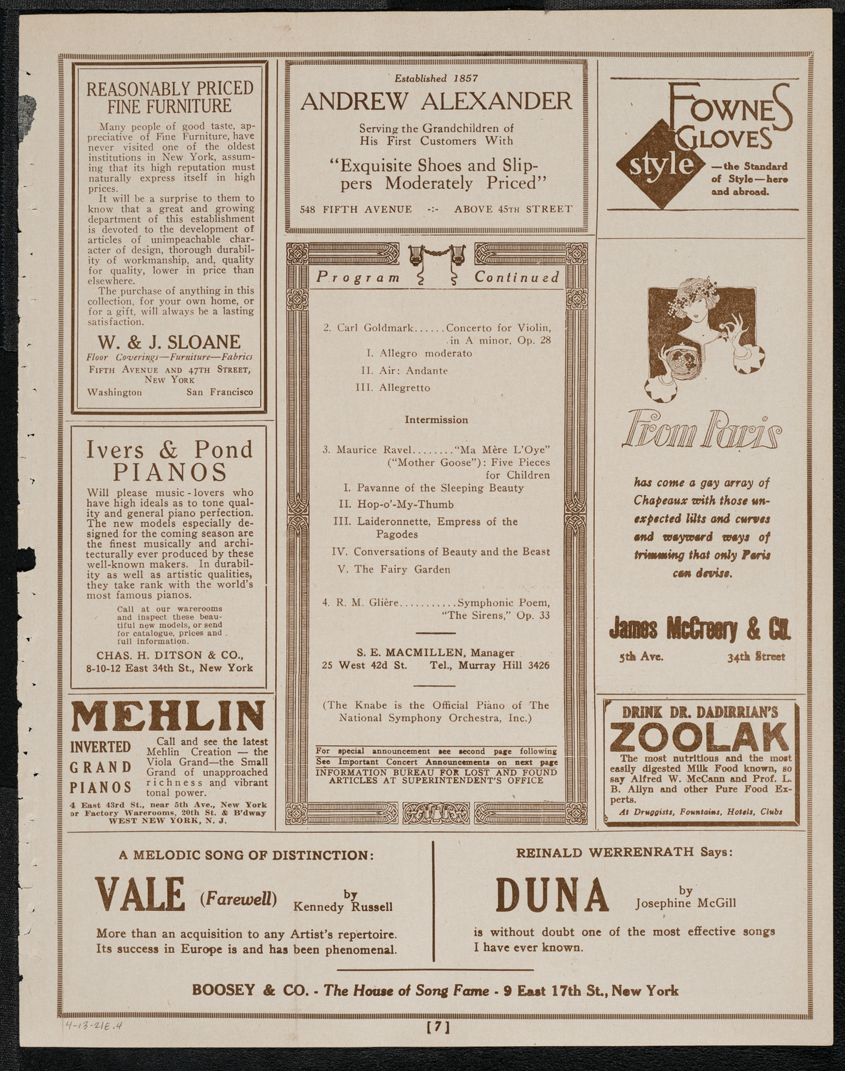 National Symphony Orchestra, April 13, 1921, program page 7