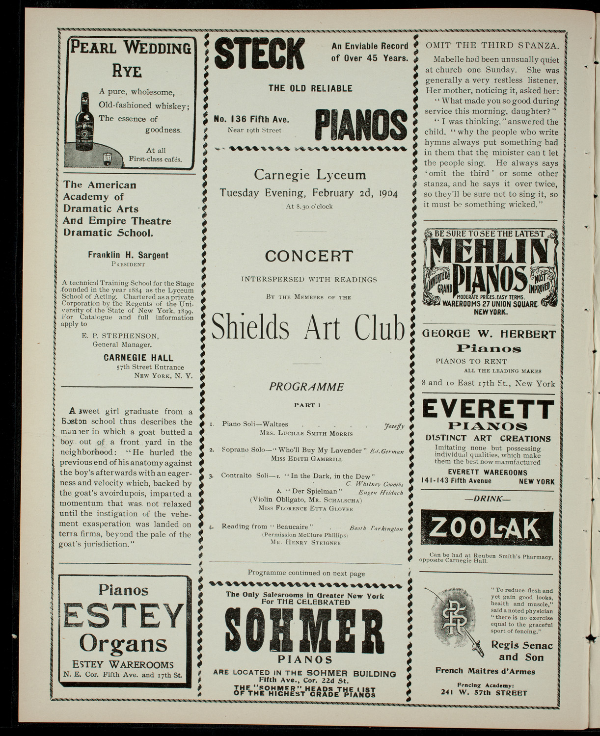 Concert by Shields Art Club, February 2, 1904, program page 2