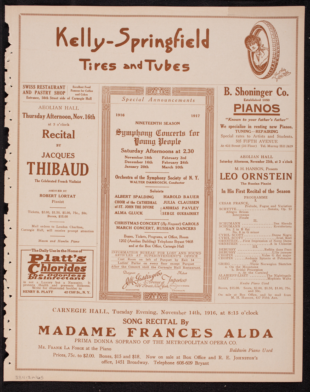 New York Philharmonic, November 12, 1916, program page 9