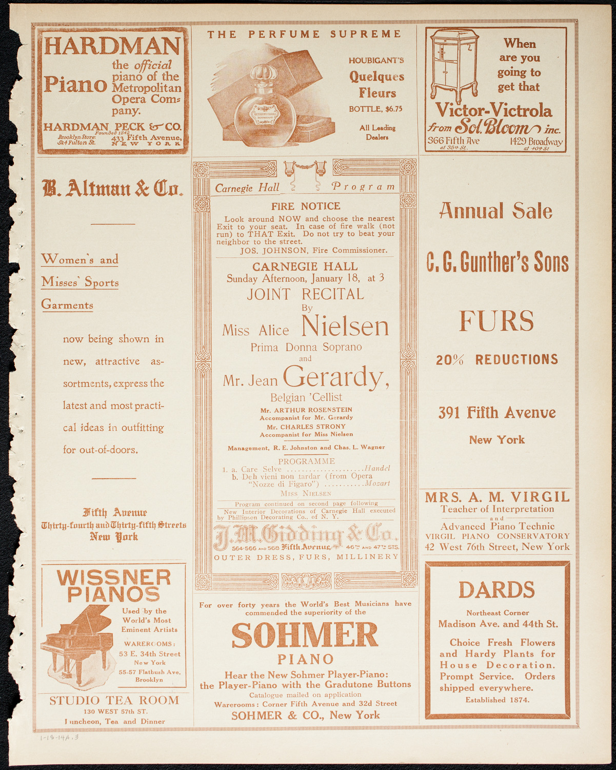Alice Nielsen and Jean Gerardy, January 18, 1914, program page 5