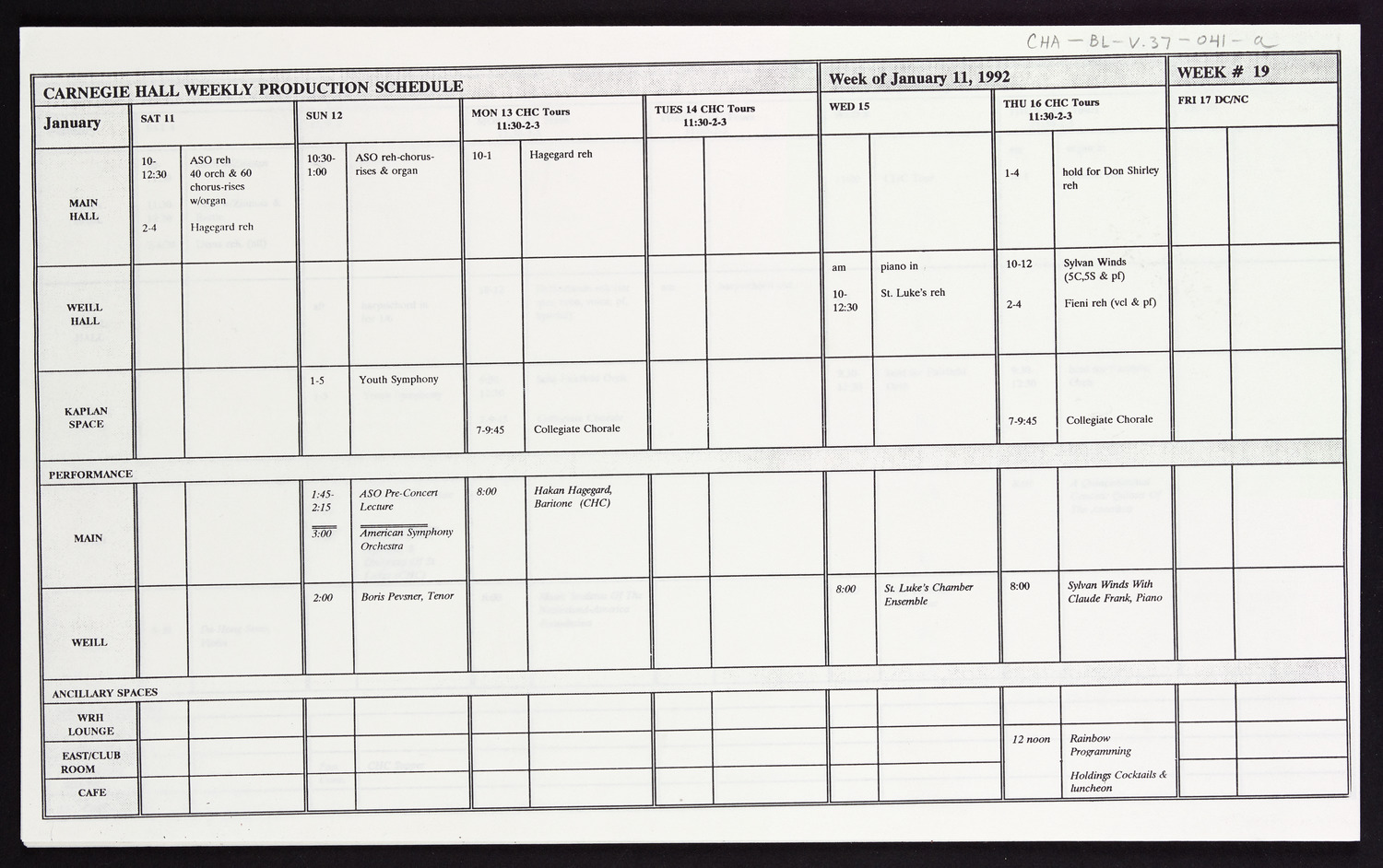 Carnegie Hall Booking Ledger, volume 37, page 41a