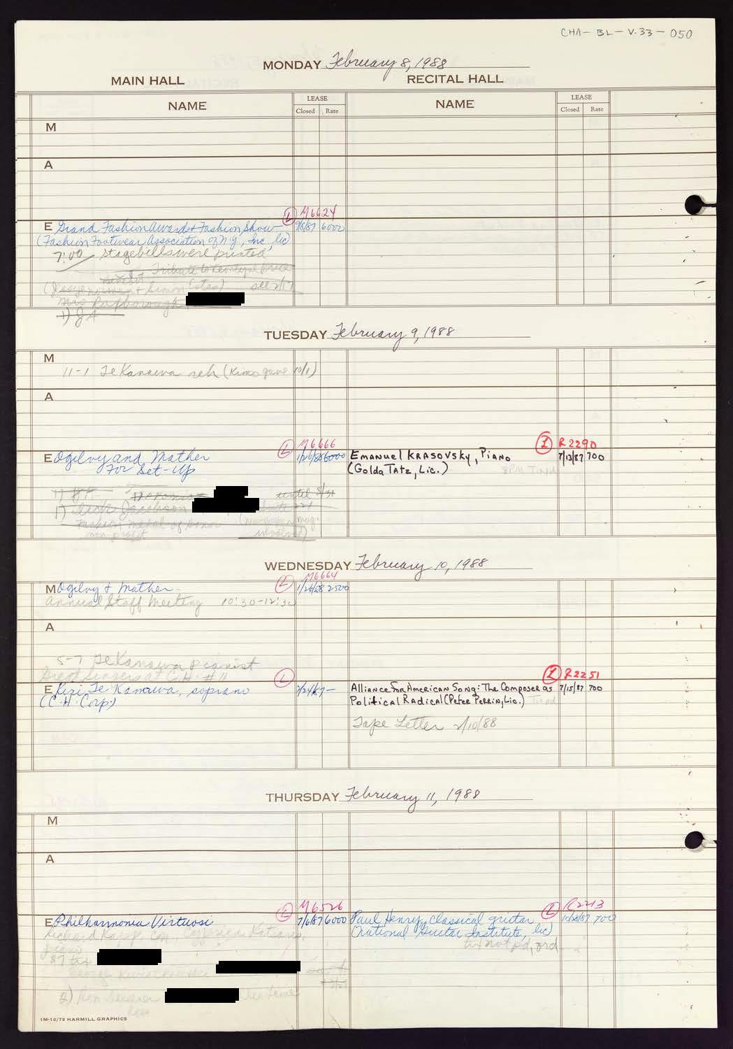 Carnegie Hall Booking Ledger, volume 33, page 50