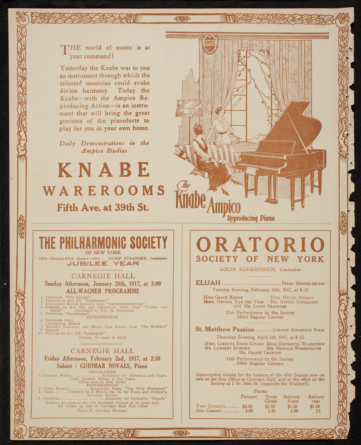 Josef Hofmann, Piano, January 27, 1917, program page 12