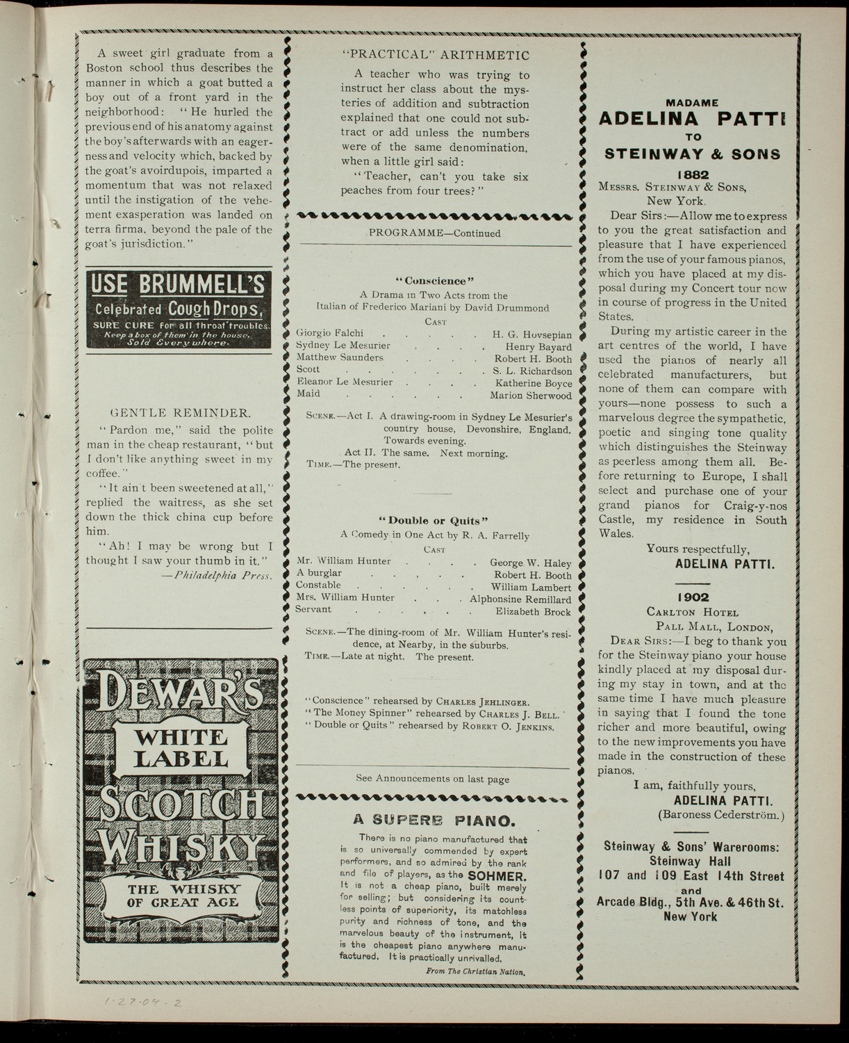 Academy Stock Company of the American Academy of Dramatic Arts/ Empire Theatre Dramatic School, January 27, 1904, program page 3