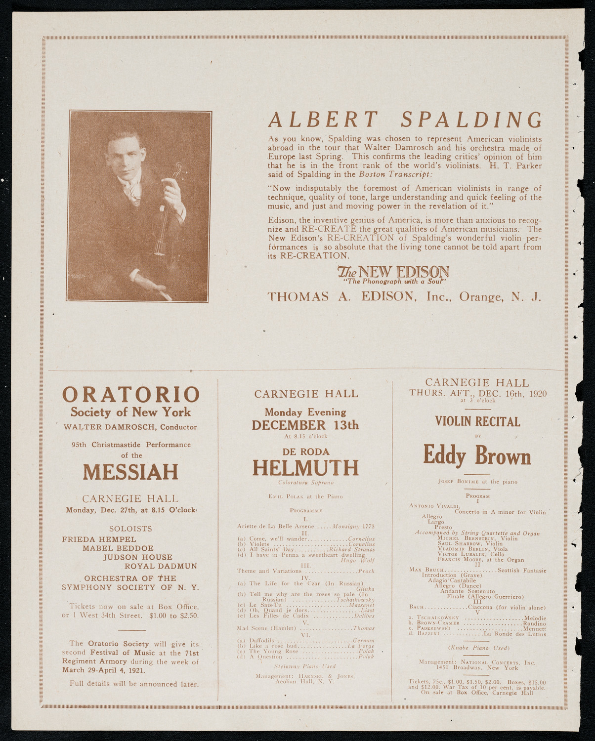 Duci de Kerekjarto, Violin, December 6, 1920, program page 2