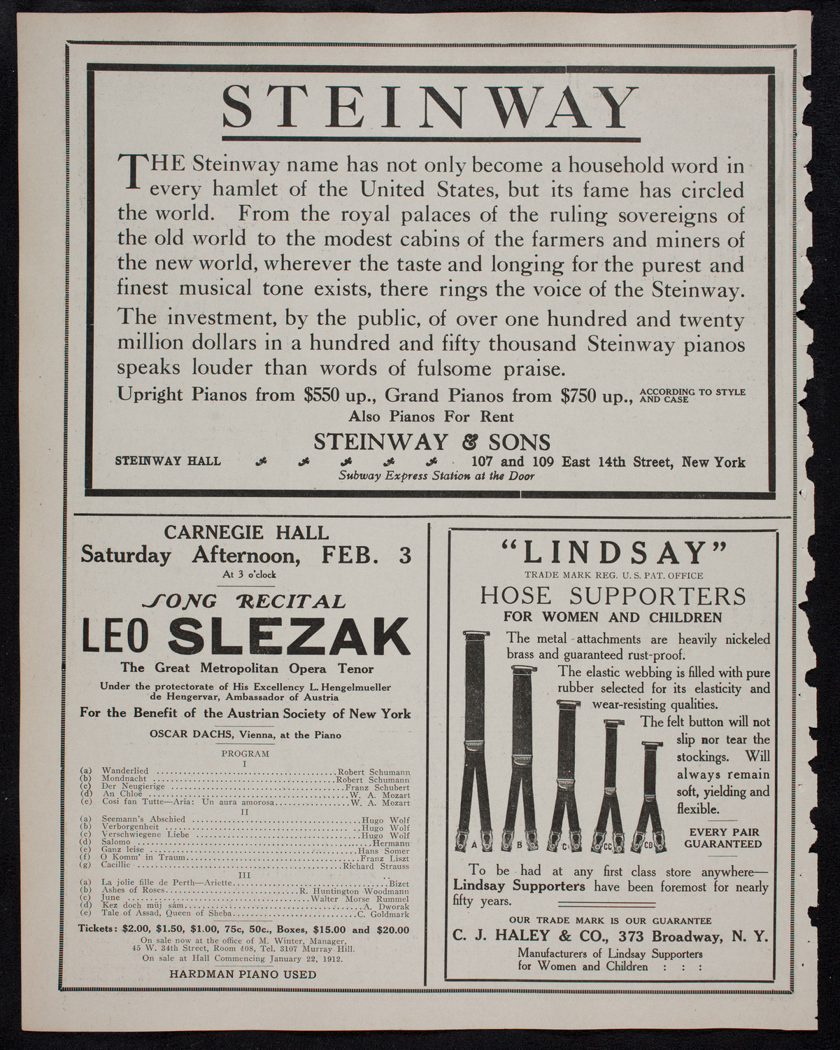 Leo Slezak, Tenor, January 16, 1912, program page 4