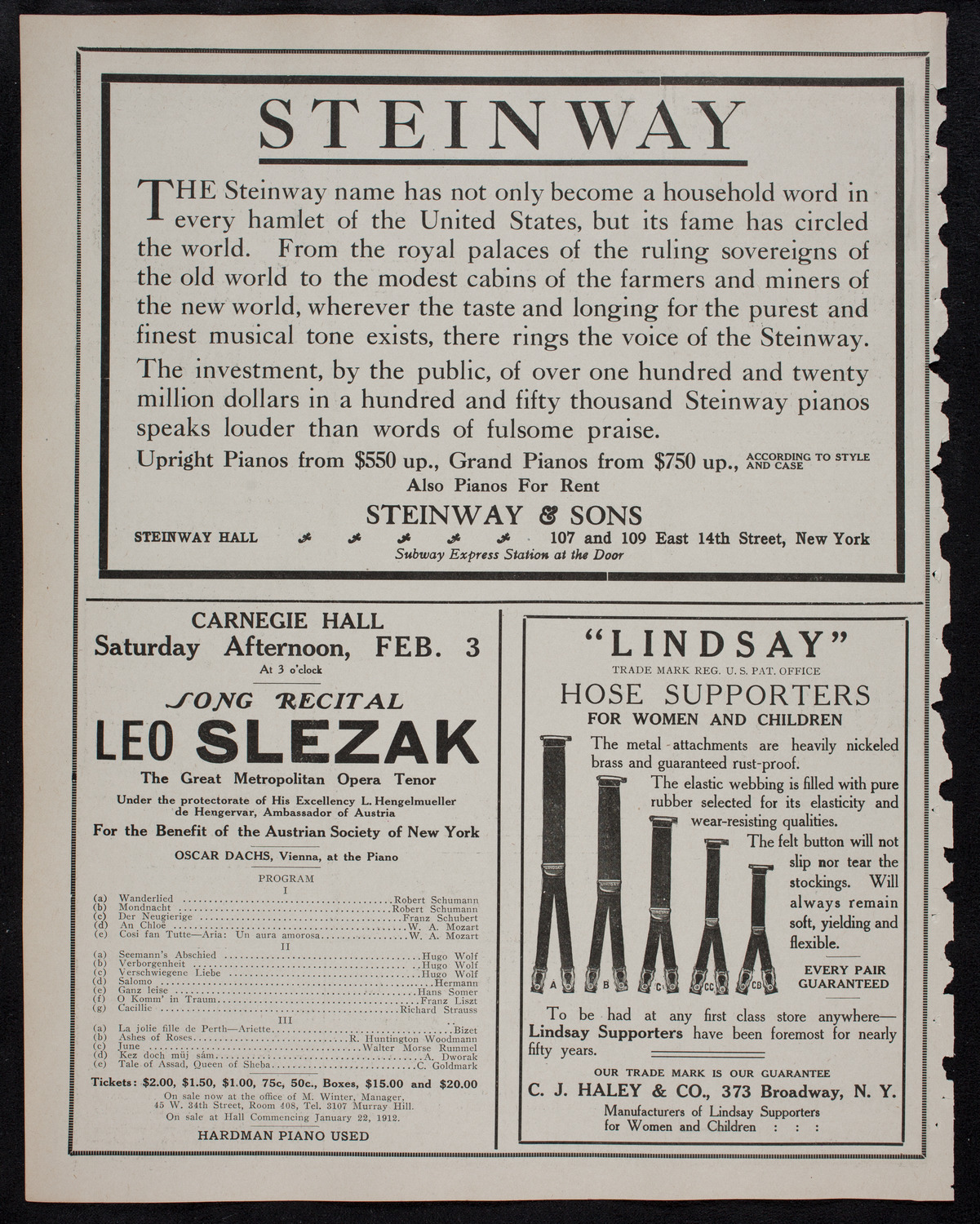 Leo Slezak, Tenor, January 16, 1912, program page 4