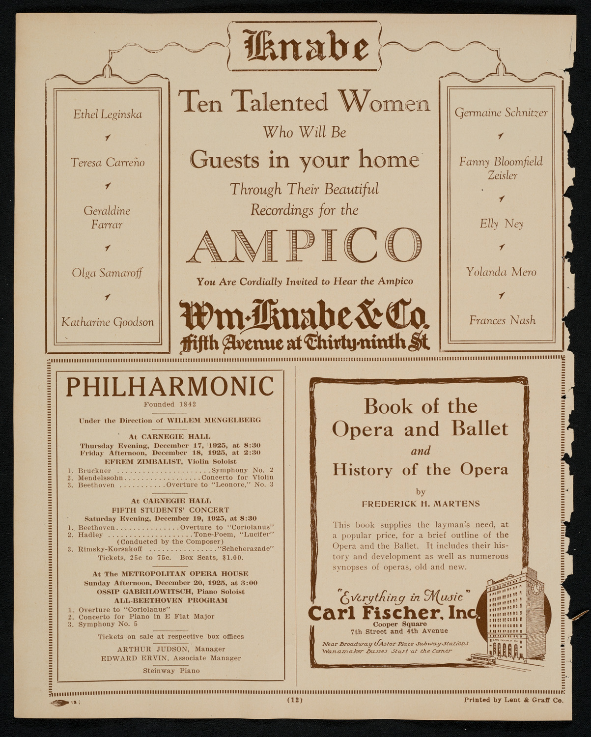 Philadelphia Orchestra, December 15, 1925, program page 12