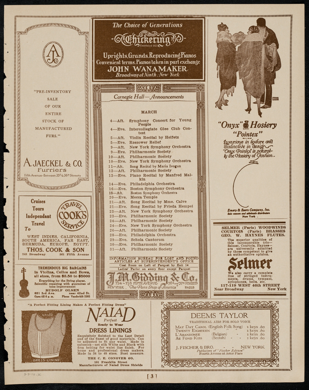 New York Symphony Orchestra, March 3, 1922, program page 3