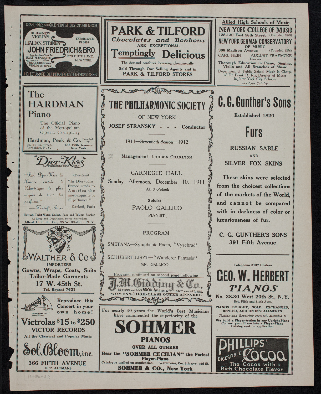 New York Philharmonic, December 10, 1911, program page 5