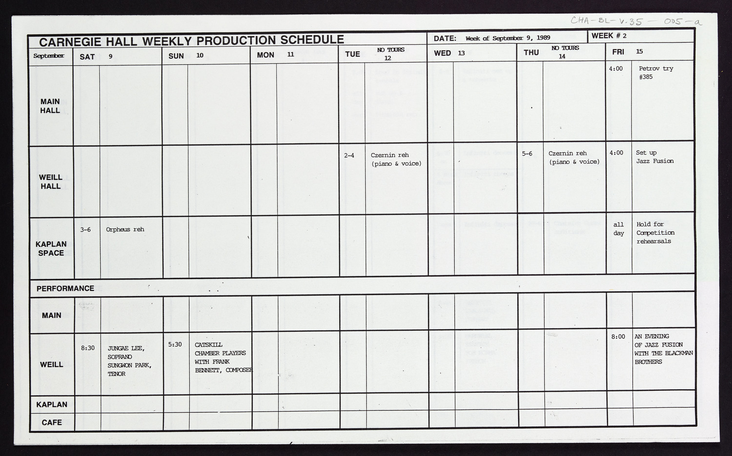 Carnegie Hall Booking Ledger, volume 35, page 5a