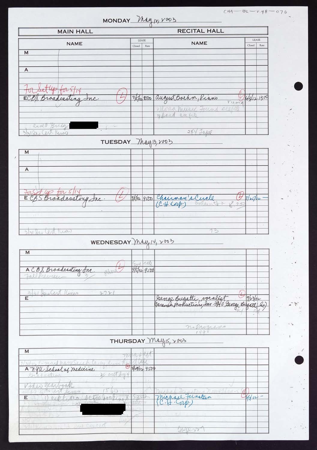 Carnegie Hall Booking Ledger, volume 48, page 76