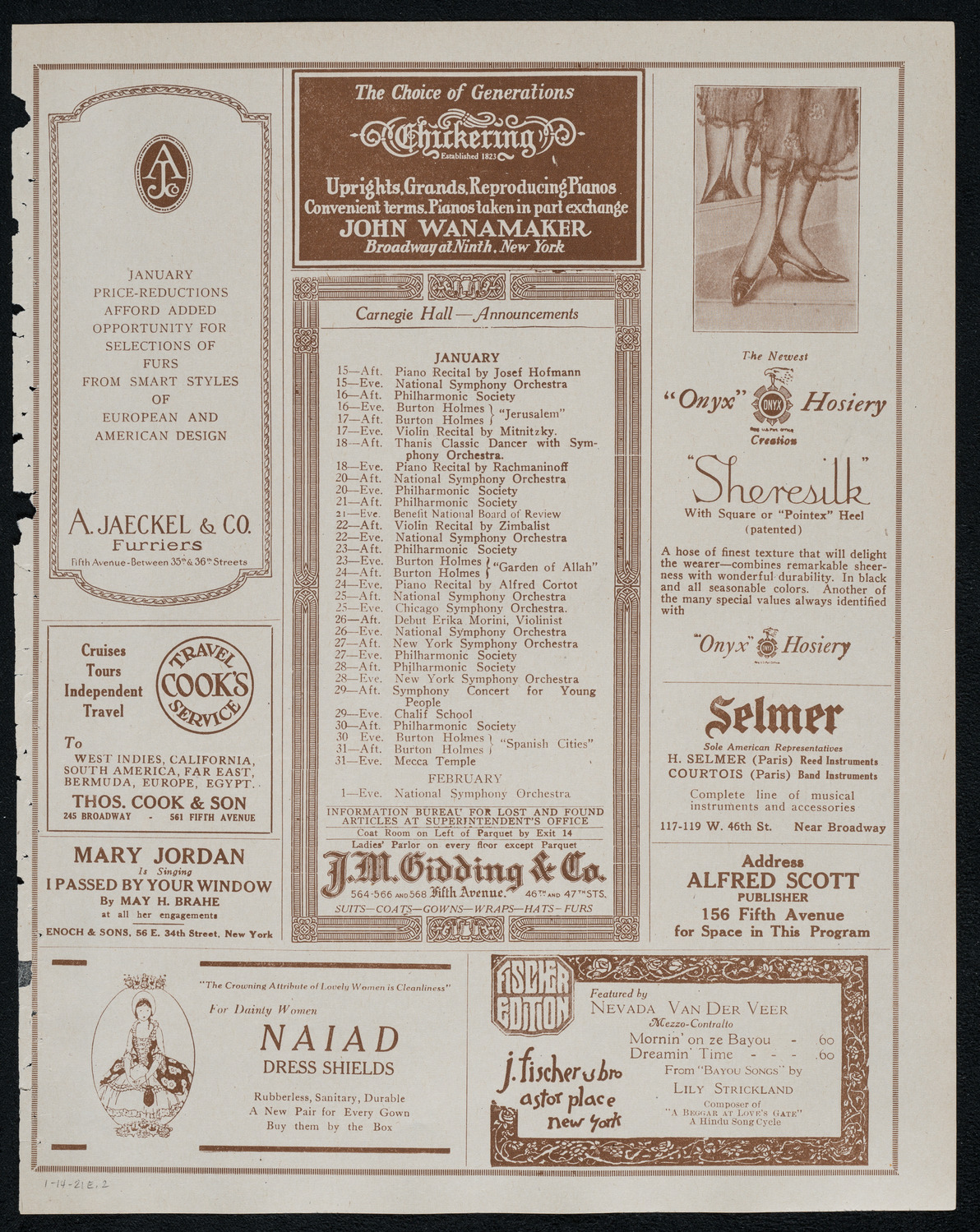 National Symphony Orchestra, January 14, 1921, program page 3