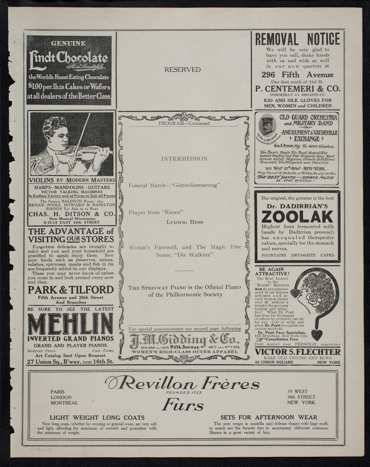 New York Philharmonic, November 12, 1911, program page 7