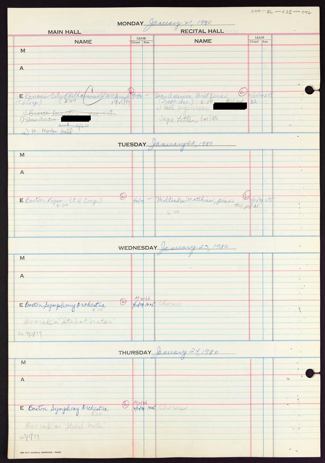 Carnegie Hall Booking Ledger, volume 25, page 42