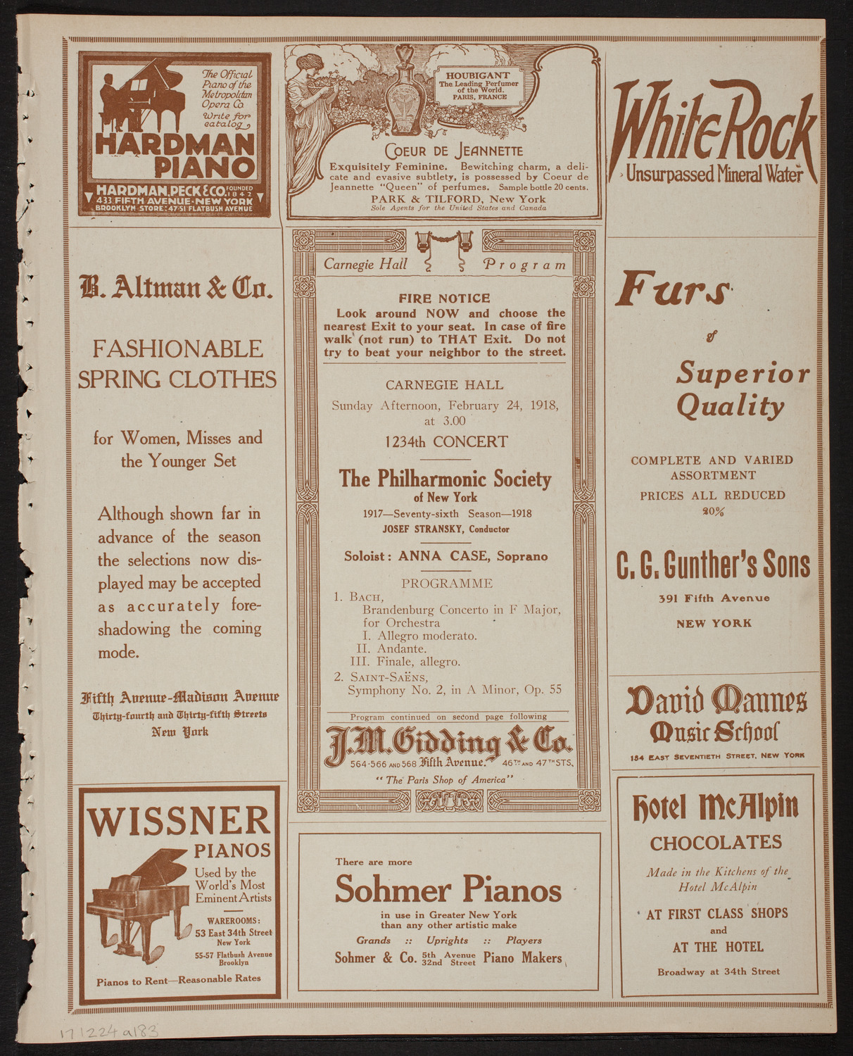 New York Philharmonic, February 24, 1918, program page 5