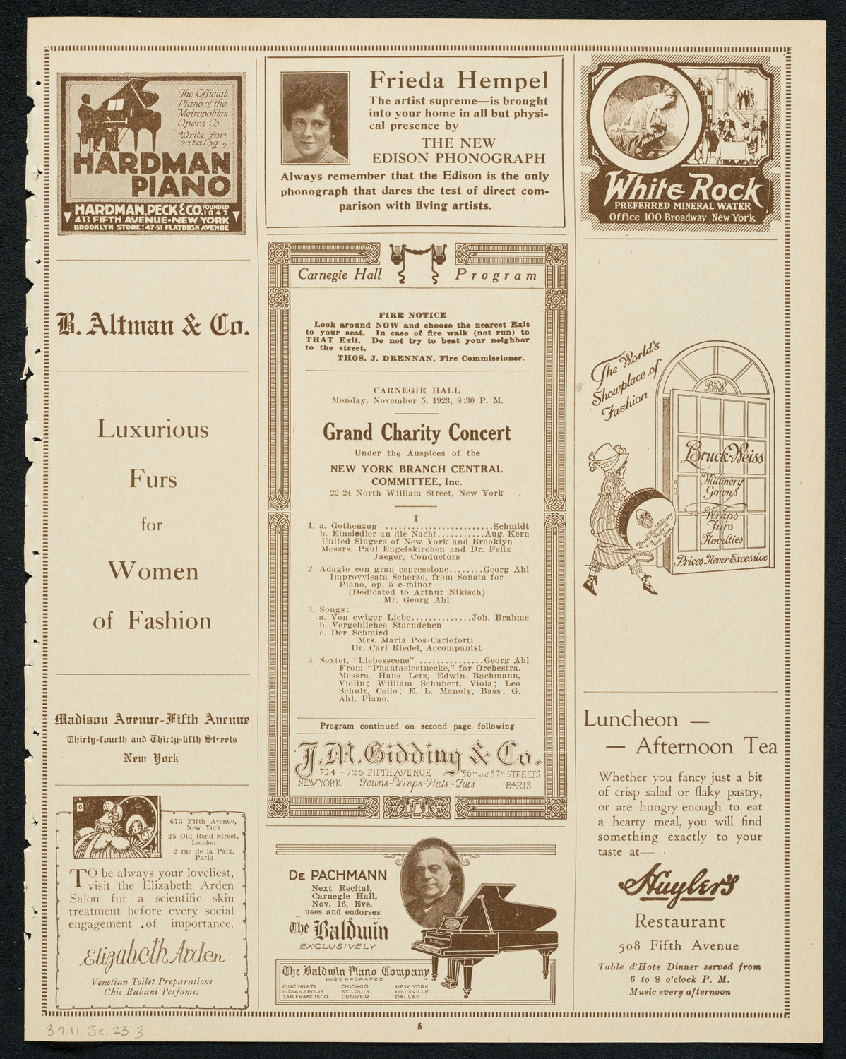 Grand Charity Concert, November 5, 1923, program page 5