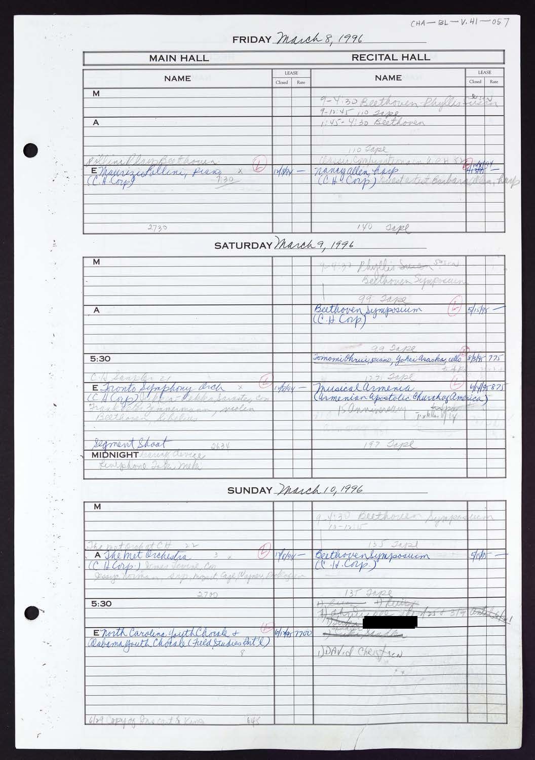 Carnegie Hall Booking Ledger, volume 41, page 57