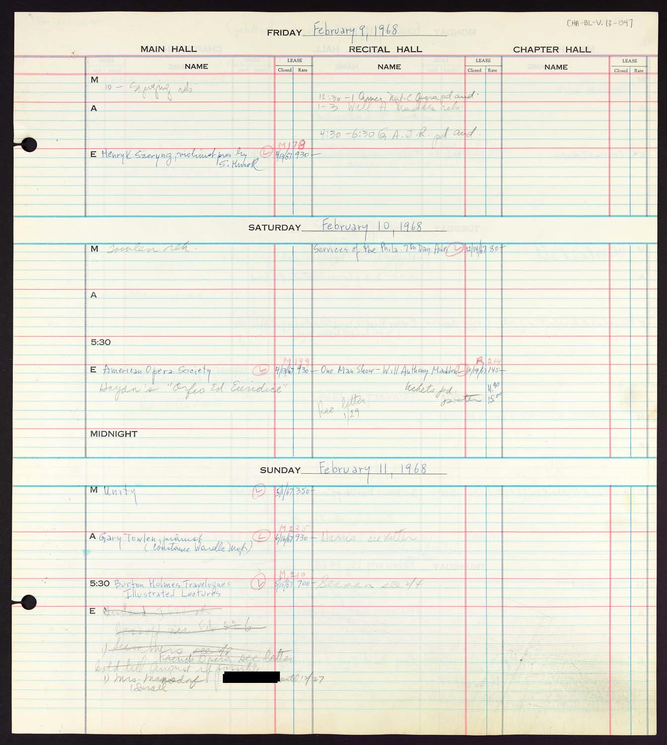 Carnegie Hall Booking Ledger, volume 13, page 47