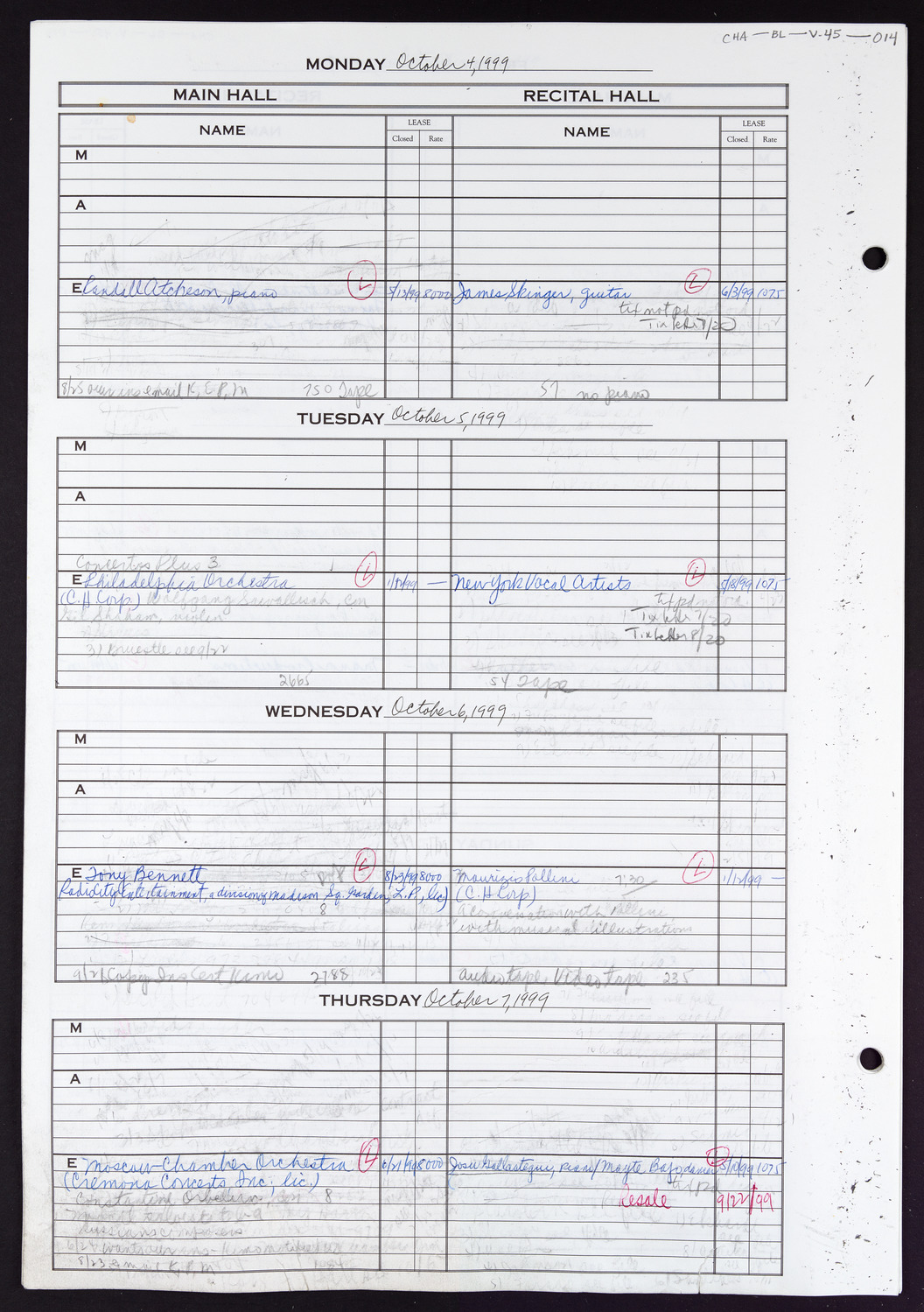 Carnegie Hall Booking Ledger, volume 45, page 14