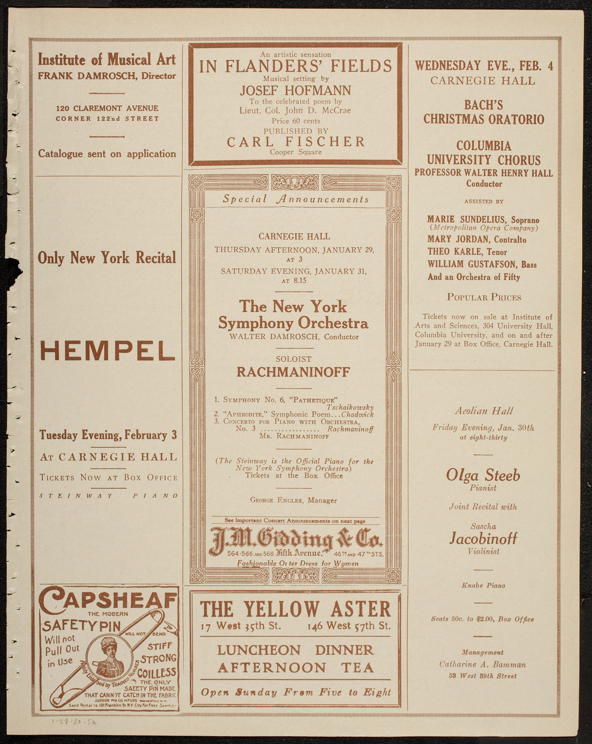 New Symphony Orchestra, January 27, 1920, program page 9