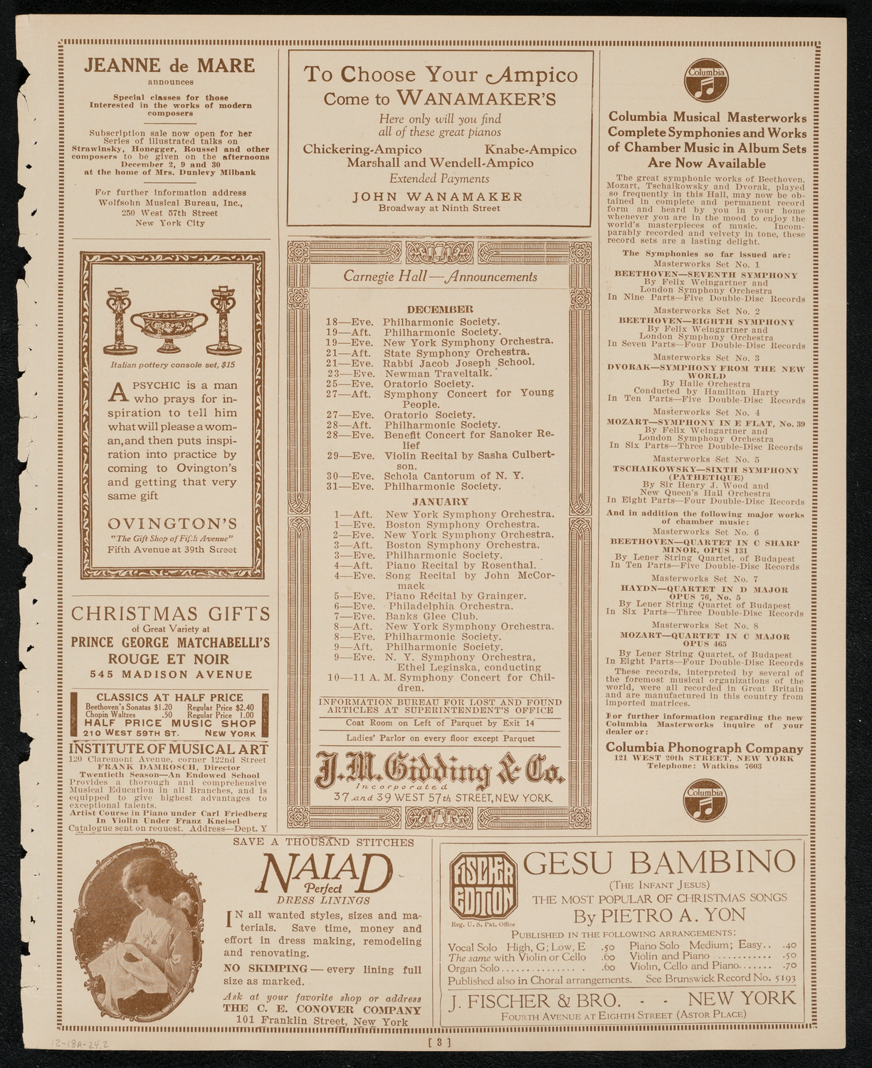 New York Symphony Orchestra, December 18, 1924, program page 3