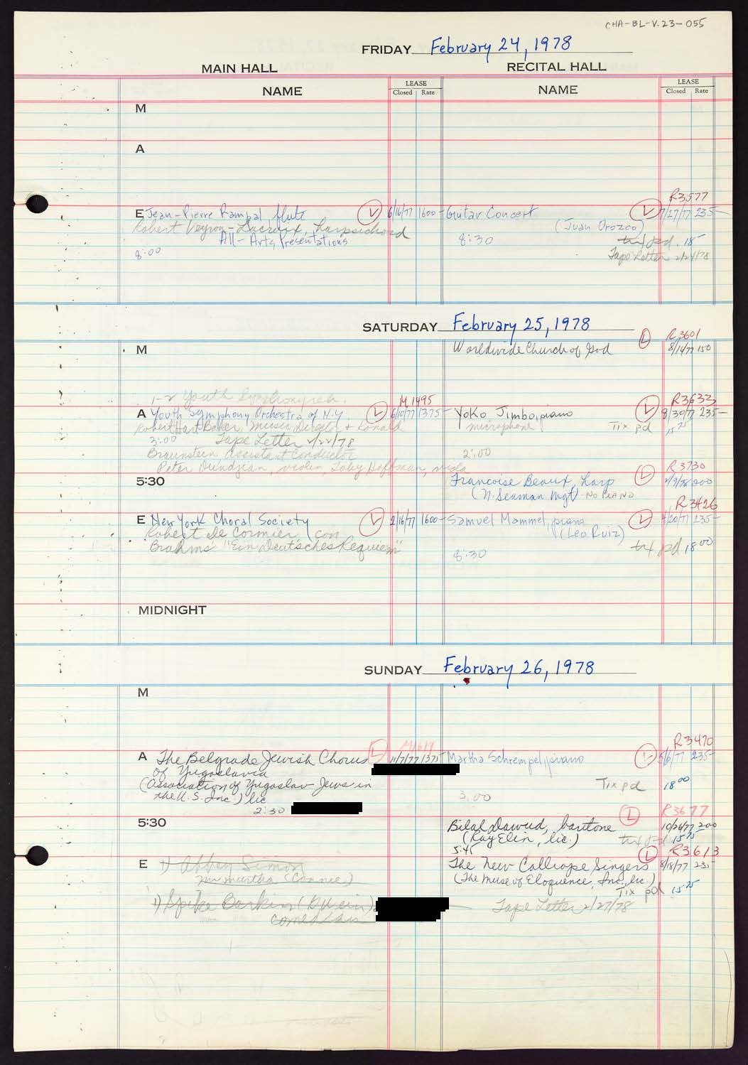 Carnegie Hall Booking Ledger, volume 23, page 55